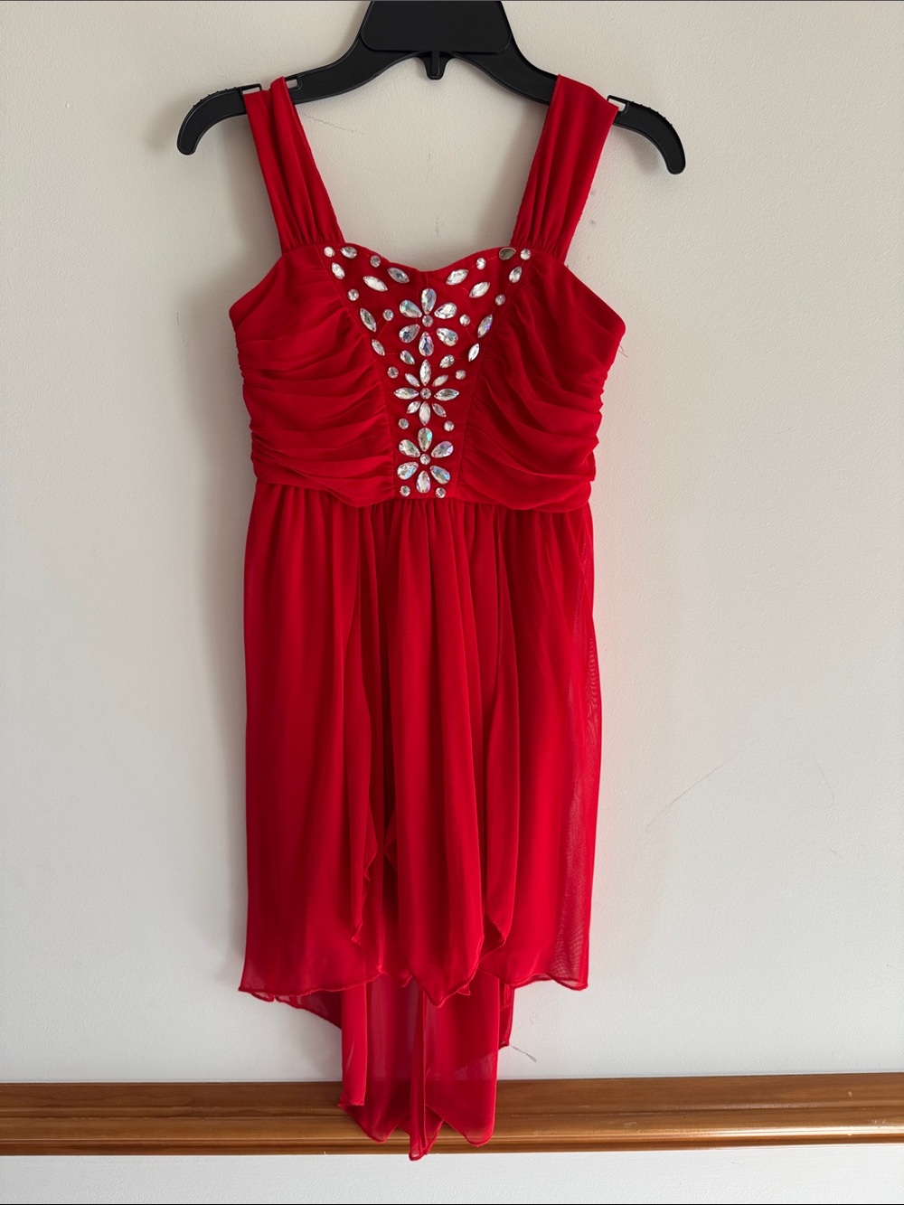 Sequin Hearts Red High-Low Dress with Crystal Detail Girls Size 8